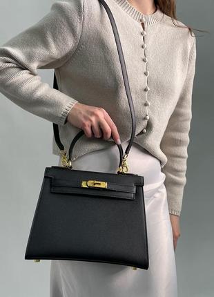 Сумка hermes kelly 25 black/gold6 фото