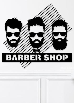 Дерев'яна картина-панно "barbershop"1 фото