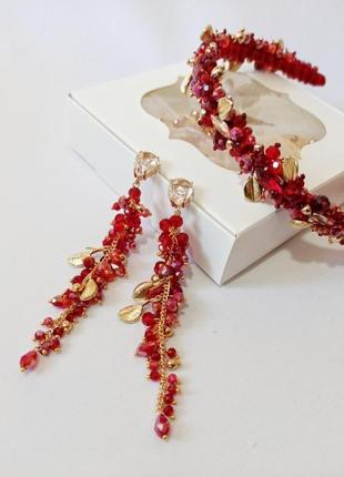 Яркий набор украшений обруч + серьги "madrid" красного цвета2 фото