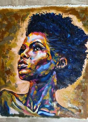 Картина маслом "дух мгновения" из серии женские настроения, африканская девушка, афроамериканка, пор8 фото
