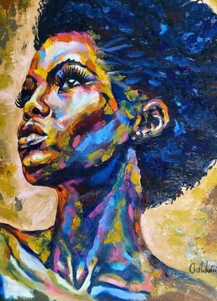 Картина маслом "дух мгновения" из серии женские настроения, африканская девушка, афроамериканка, пор3 фото