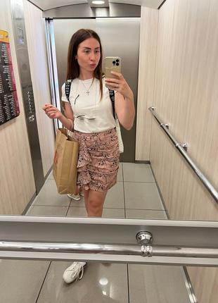 Юбка h&m пудровая юбка розовая на лето-весну мини с декором с-м-s-m