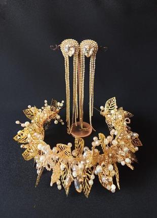 Обруч і сережки ksenija vitali wedding gold np-000213 фото