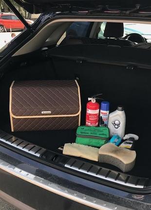 Органайзер в багажник авто ford от carbag коричневый с бежевой строчкой и бежевой окантовкой5 фото