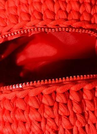 Вязаная сумка "сandy" из красной хлопковой пряжи.8 фото