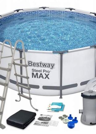 Каркасный бассейн bestway круглой формы с лестницей диаметр 396 см, высота 122 см || kilometr+2 фото