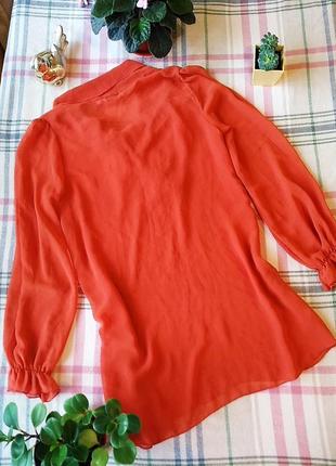 Блуза тренд 2021 стильна на зав'язках крутая оранжевая блуза с бантом прозрачная6 фото