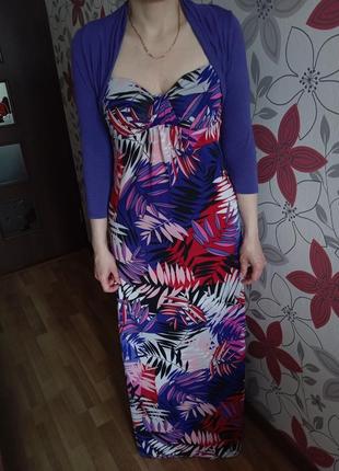 Сукня максі в принт плаття довге без брителей відкрите платье длинное с чашками бра розмір s m пляжне на море тканина масло