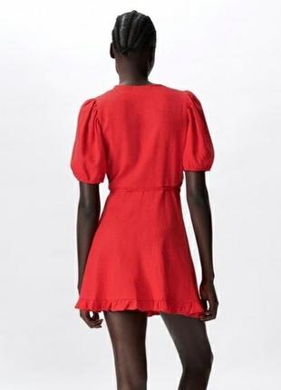 Льняное красное сарафан платье на запах zara5 фото
