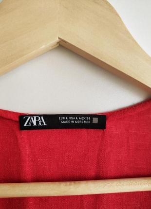 Льняное красное сарафан платье на запах zara10 фото