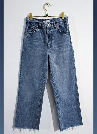 Джинсы широкие с высокой посадкой zara denim jeans