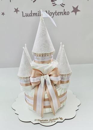 Фортеця памперсний торт замок з підгузників / памперсів подарунок у пологовий будинок на хрестини2 фото