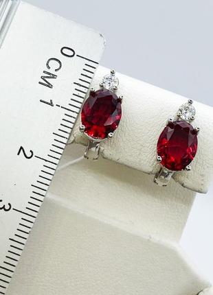 Сережки серебряные с рубином альпинитом и кубическим цирконием 3,54 г5 фото
