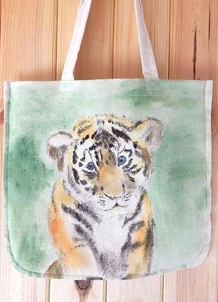 Набор: взрослая и детская сумки тигры. экоторбы в стиле "family look"3 фото