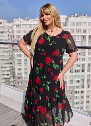 Літня сукня міді у великому розмірі україна розміри: 52.54.56.58.