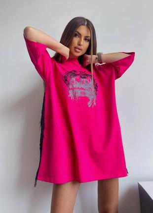Женская удлиненная футболка с бахромой универсал кулир туреченица