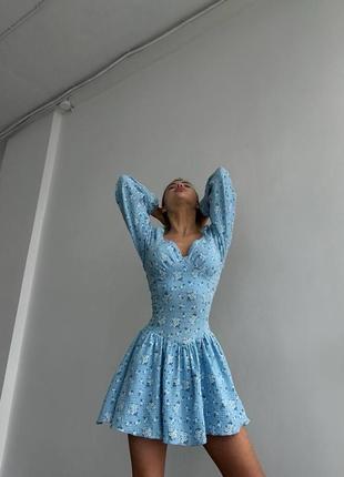 Легкий необычный комбинезон - платье мини муслин с принтом в цветок стильный5 фото