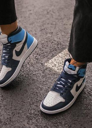 👟nike air jordan 1 retro (синие с белым)5 фото