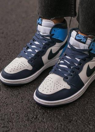 👟nike air jordan 1 retro (синие с белым)3 фото