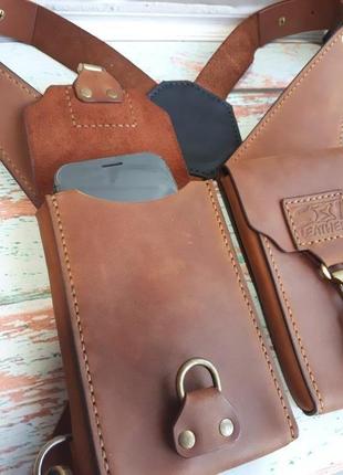 Шкіряна портупея (сумка, розвантажувач для телефону та гаманця, кобура)2 фото