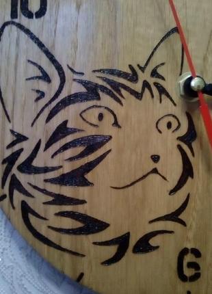 Деревянные настенные часы "кот"3 фото