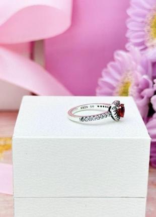 Каблучка перстень кільце у стилі пандора pandora червоне серце нове срібне s9255 фото