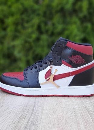 Nike air jordan високі білі з чорним з бордовим9 фото