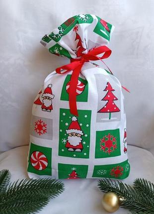 Новогодний мешочек для упаковки подарков с хлопка8 фото
