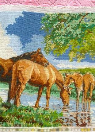 Вишита картина коні на водопої 43x27