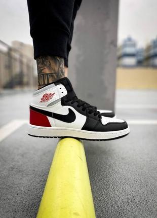 👟nike air jordan 1 retro (белые с черно/красным)6 фото