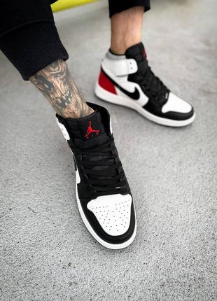 👟nike air jordan 1 retro (белые с черно/красным)2 фото