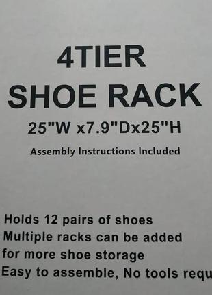 Полка для обуви 4 tier shoe rack стеллаж органайзер в прихожую складная стойка подставка черная3 фото