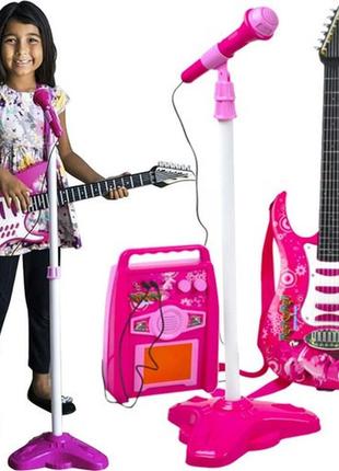 Детская гитара + микрофон + усилитель kruzzel 22407 розовая1 фото
