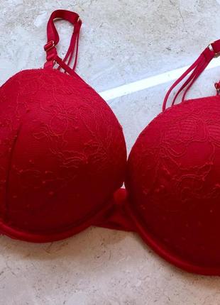 Новий.бюст пуш-ап бренду victoria’s secret 32dd hot red lace & satin push-up bra оригінал5 фото