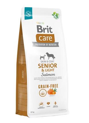 Сухий корм для літніх собак і з зайвою вагою brit care grain-free з лососем 12 кг