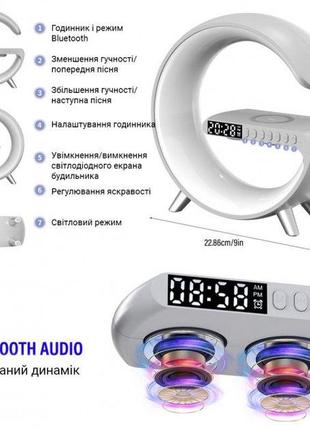 Настольная смарт лампа rgb bt-3401 3в1 с беспроводной зарядкой и bluetooth-колонкой ночник многофункциональный9 фото