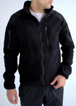 Флісова тактична куртка на застібці (колір чорний)2 фото
