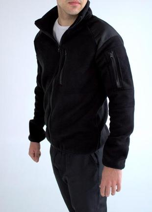 Флісова тактична куртка на застібці (колір чорний)9 фото