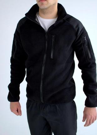 Флісова тактична куртка на застібці (колір чорний)5 фото