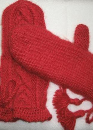 Варежки красные из альпаки. размер: m-l2 фото