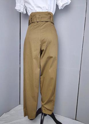 Женские штаны джинсы хаки mango кюлоты с защипами бежевые винтаж ретро женский4 фото
