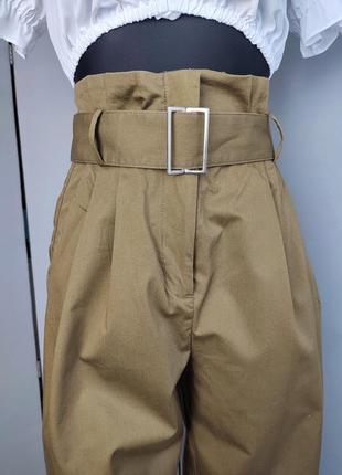 Женские штаны джинсы хаки mango кюлоты с защипами бежевые винтаж ретро женский3 фото