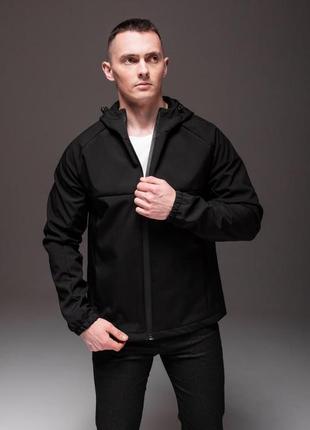 Куртка мужская демисезонная осенняя весенняя | чёрная куртка soft shell на флисе