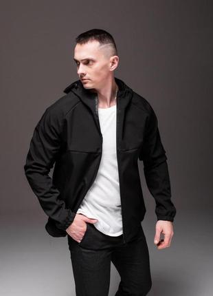 Куртка мужская демисезонная осенняя весенняя | чёрная куртка soft shell на флисе3 фото