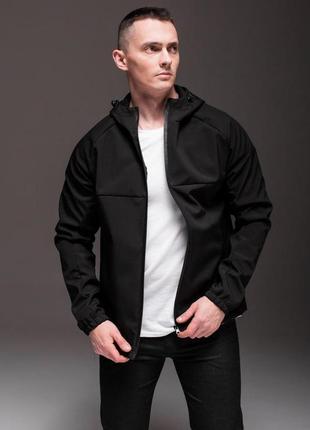 Куртка мужская демисезонная осенняя весенняя | чёрная куртка soft shell на флисе4 фото