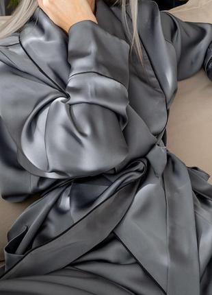Женский пижамный шелковый костюм (рубашка+штаны)5 фото