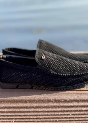 Черные кожаные летние мокасины | повседневная мужская обувь | удобные молодежные слипоны2 фото
