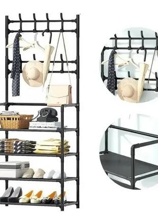 Підлогова вішалка для одягу та взуття multifunctional shoe & hat rack з гачками (метал)