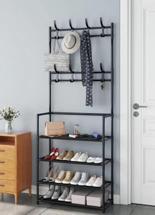 Підлогова вішалка для одягу та взуття multifunctional shoe & hat rack з гачками (метал)3 фото