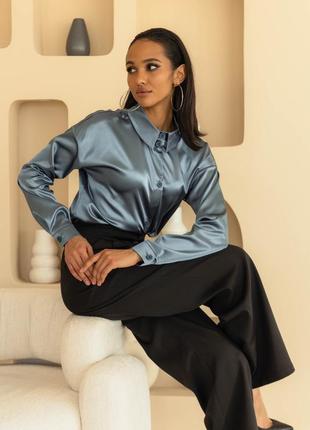 Блуза женская шелковая классическая графит1 фото